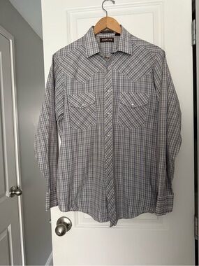 Macy's VINTAGE Men's Plaid Snap Button-Down Shirt Single Stitch